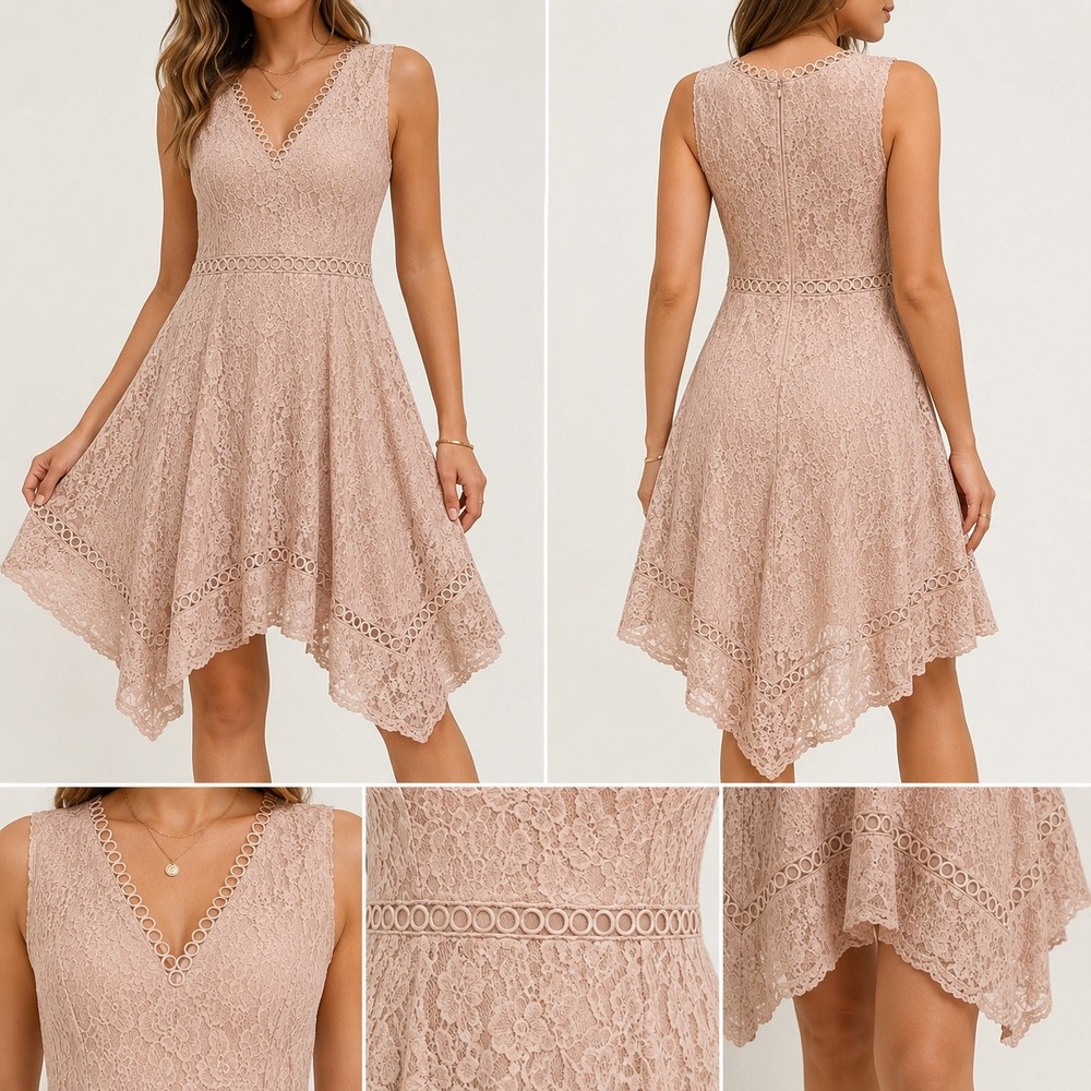 Taylor Lace Handkerchief Hem Dress Women 10 Blush Beige Wedding Guest Party